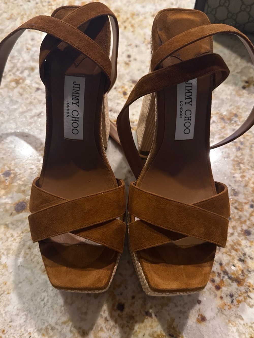 Jimmy Choo Brown Suede Strappy Platform Sandals